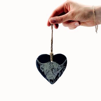 Small image of Slate Decoration -Heart - Highland Cow